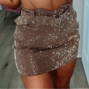 Brown Mini Skirt with Belt Detail